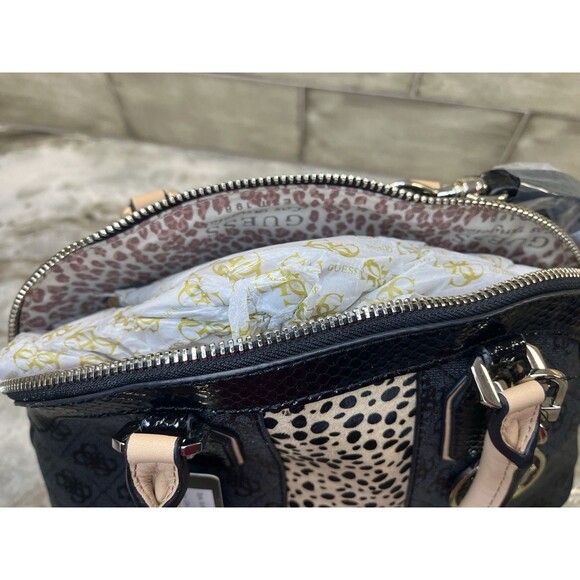 Guess Women's Cheatin' Heart Dome Satchel Black Leopard SL481207 Logo Charm READ - Picture 10 of 16